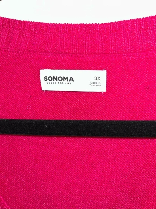 Sonoma Goods For Life 3x Lightweight V-Neck Bright Pink Soft Knit Sweater - Picture 3 of 12